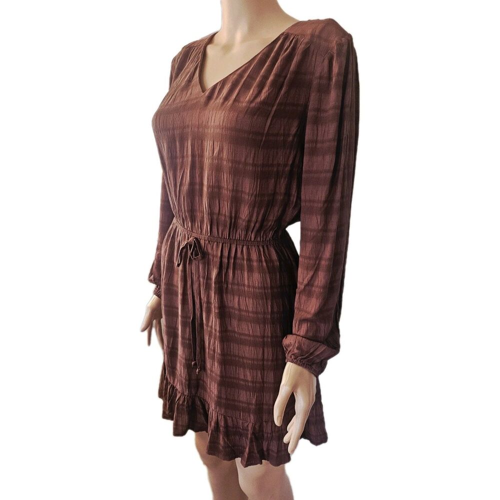 Lily Rose Brown Long Sleeve Ruffle Dress Size Medium NWT - Picture 4 of 8